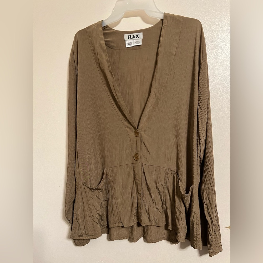 FLAX Vintage 100% Rayon Dreamed Jacket Women’s L (14-18) CRINKLE TEXTURED Nutmeg